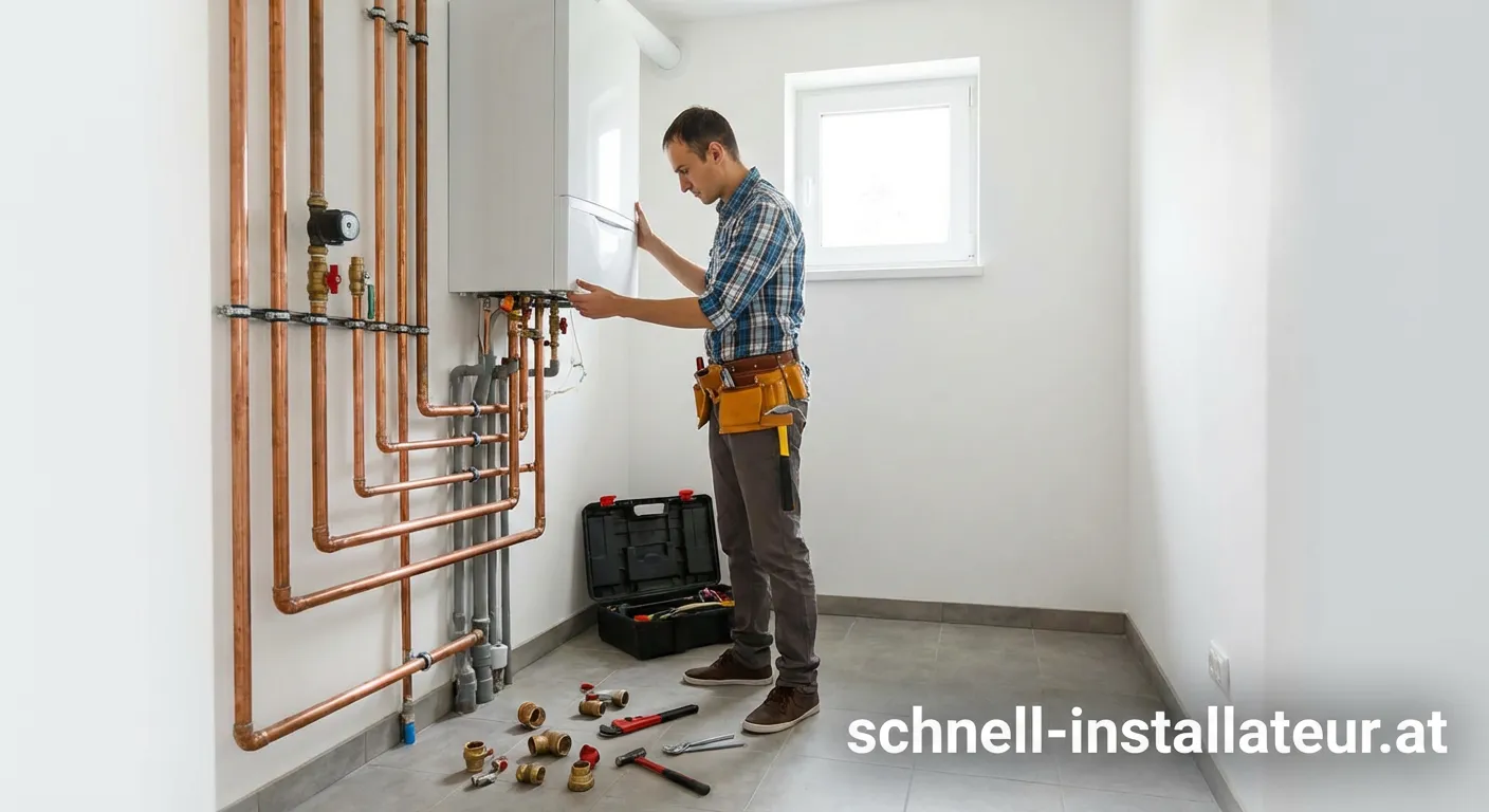 Chikh Haustechnik Mitarbeiter bei der Installation einer modernen Heizungsanlage