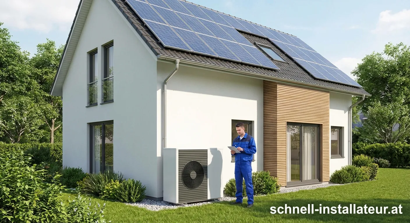 Mitarbeiter der Egli Haustechnik AG bei der Wartung einer modernen Wärmepumpe