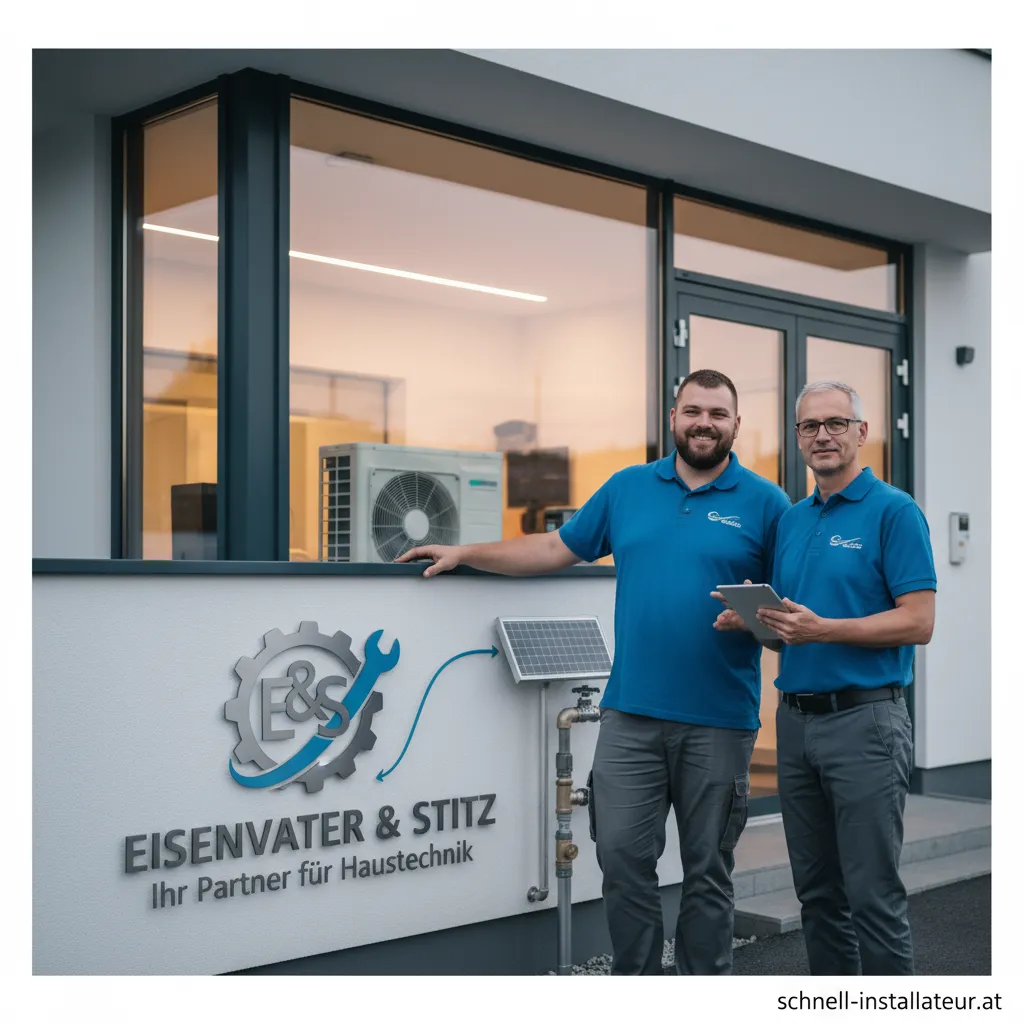 Logo von Eisenvater und Stitz auf einem Firmengebäude