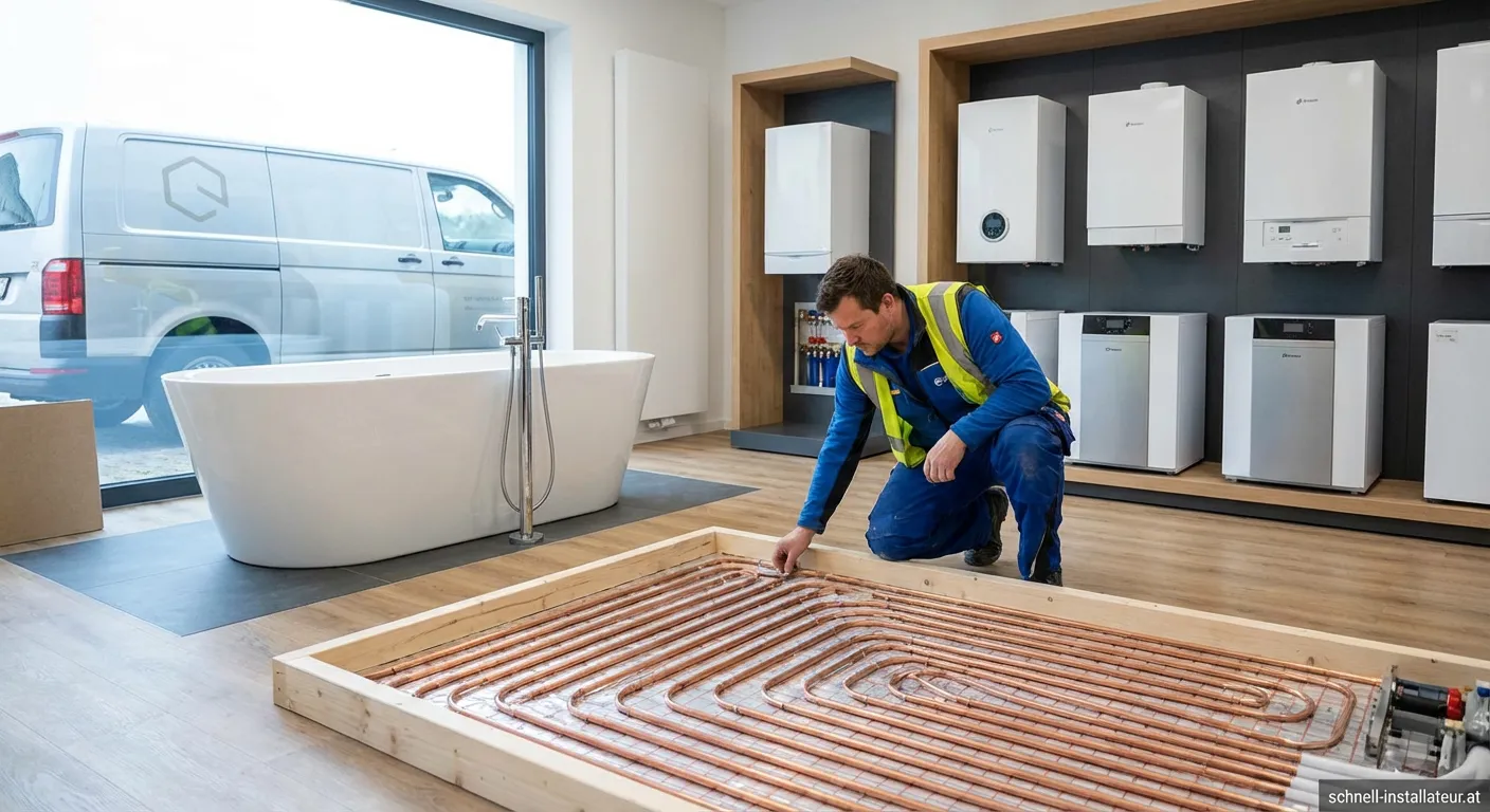 Monteur von Fichtl Haustechnik bei der Installation einer Wärmepumpe