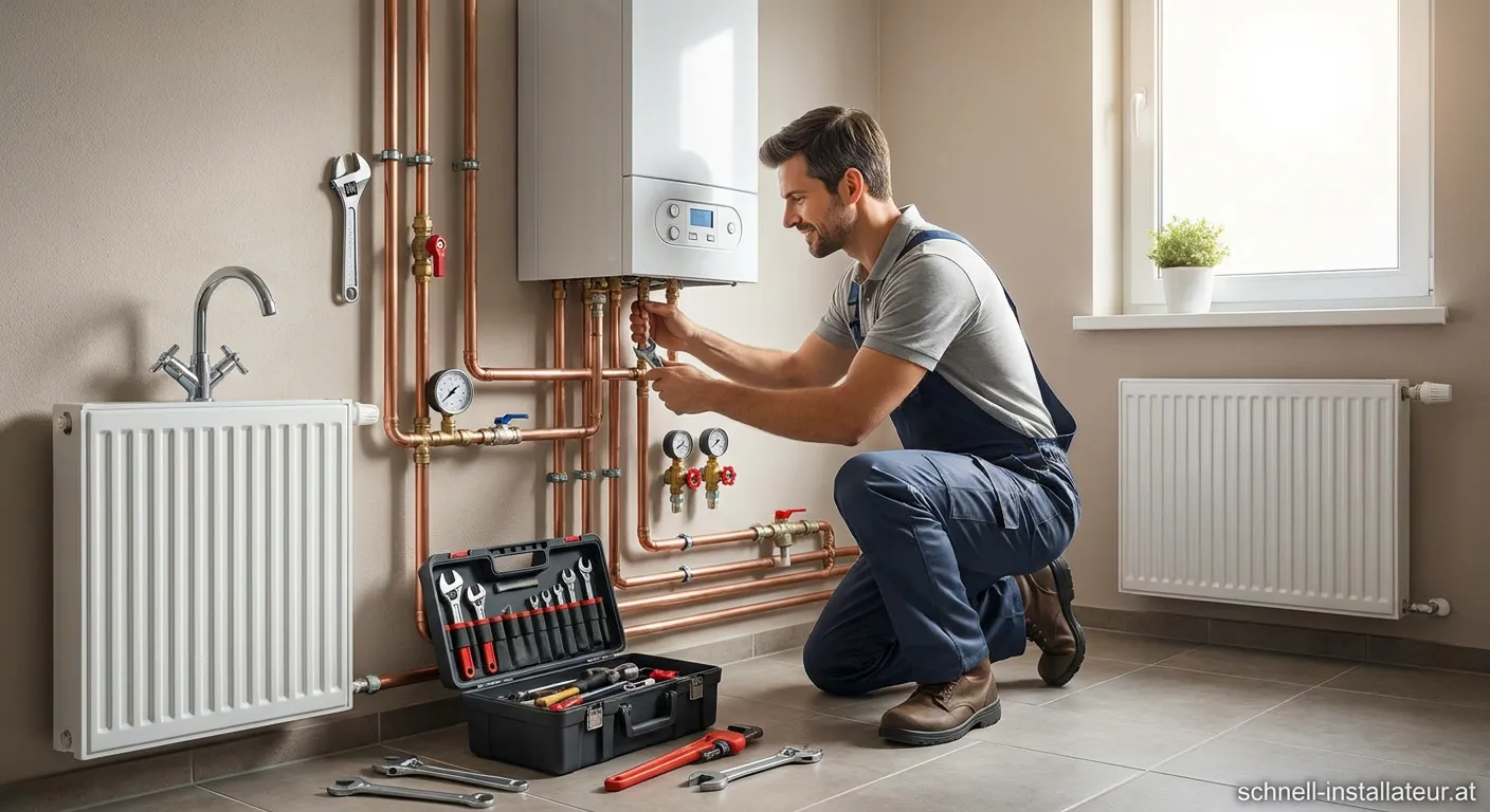 Gas Wasser Installateur bei der Installation von Rohrleitungen