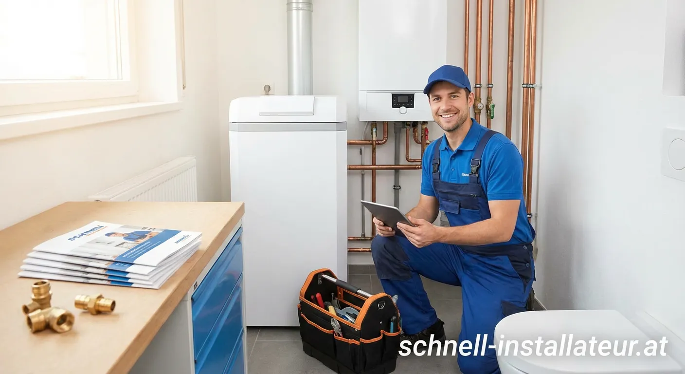 Goldsweer Haustechnik Monteur bei der Arbeit an einer Heizungsanlage
