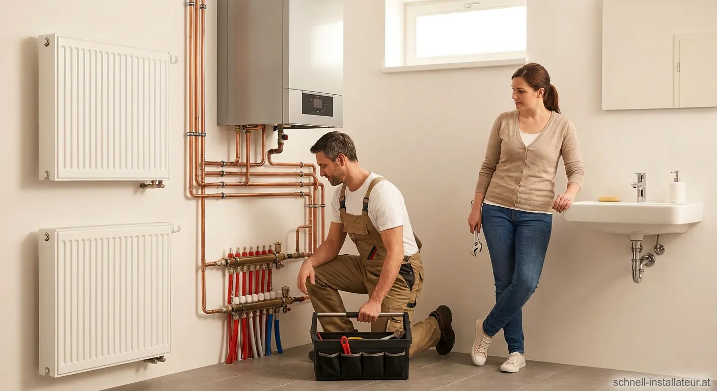 Techniker von Haustechnik Kreitz bei der Wartung einer Heizungsanlage