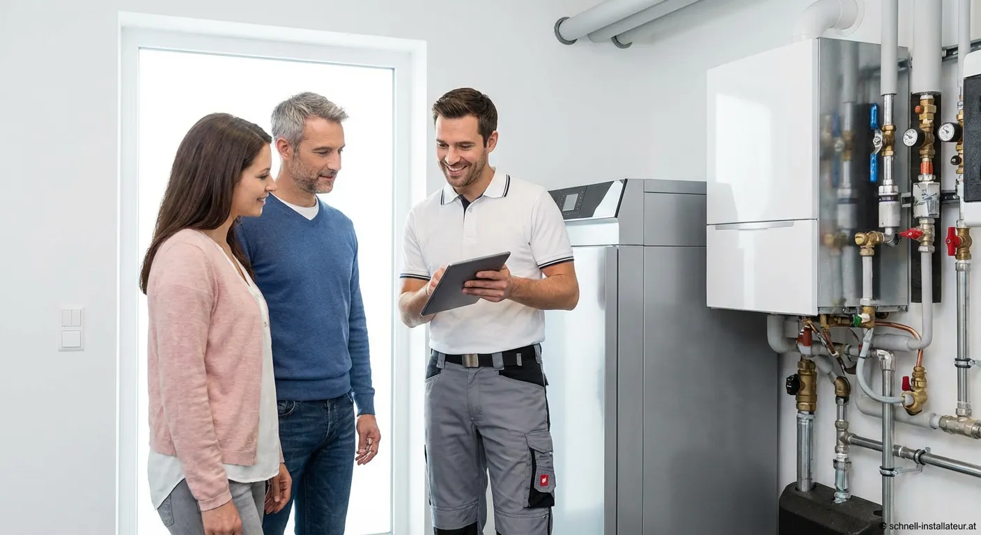 Mitarbeiter der Herden & Köllner Haustechnik GmbH & Co KG bei der Arbeit an einer Heizungsanlage