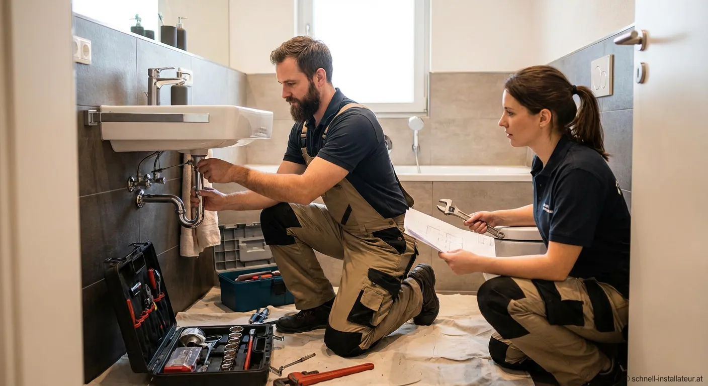 Mitarbeiter der Limburger Haustechnik GmbH bei der Wartung einer Heizungsanlage