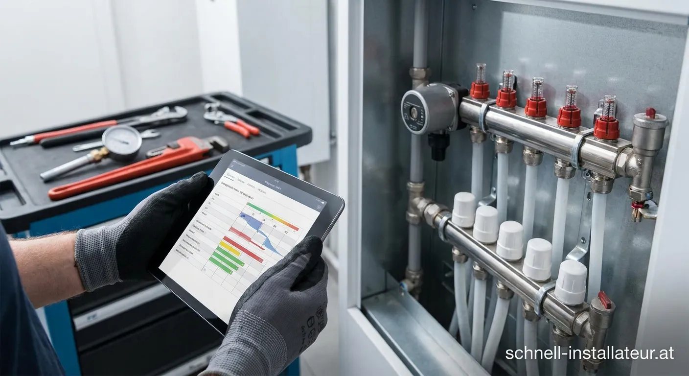 ML Haustechnik Sanitär Heizung GmbH Mitarbeiter bei der Installation einer modernen Heizungsanlage