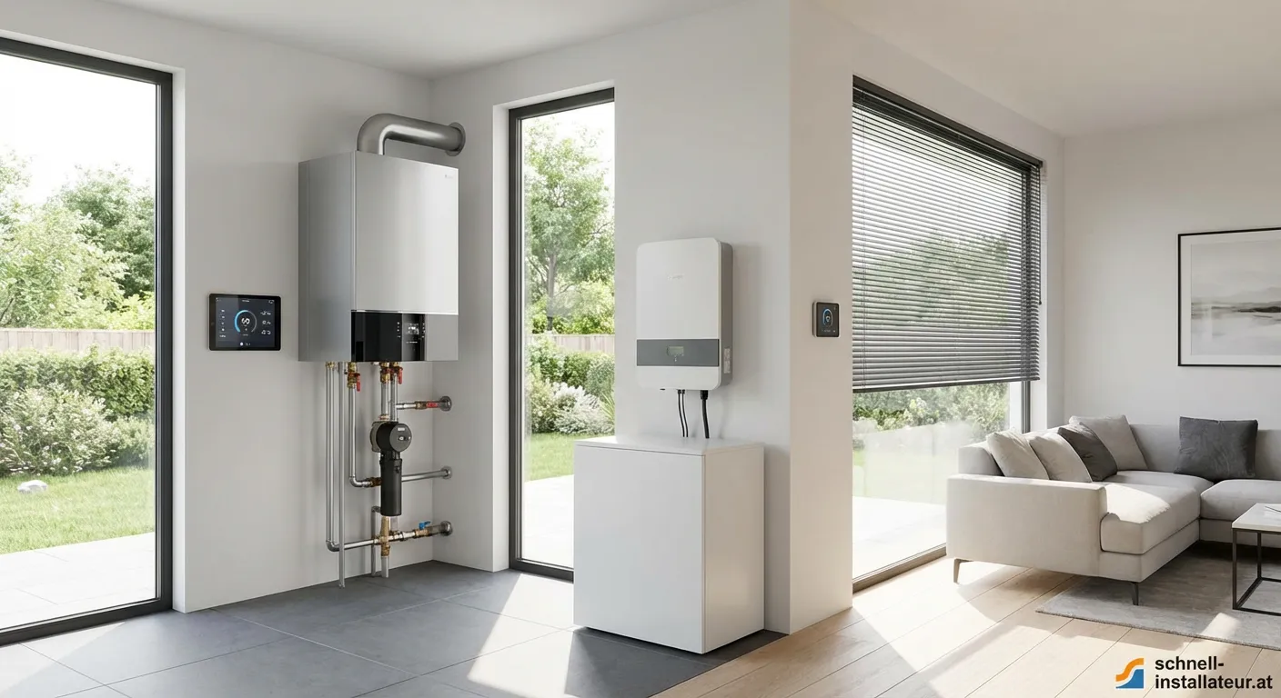 Scheibe Haustechnik Monteur bei der Arbeit an einer Heizungsanlage