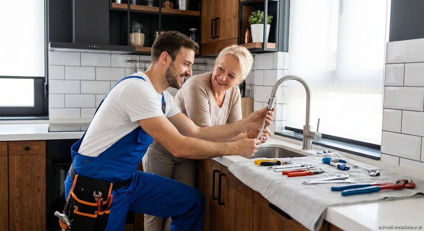Uhrmann Installateur bei der Arbeit an einer Heizungsanlage
