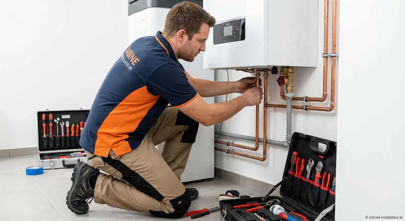 Mitarbeiter der Werner Haustechnik GmbH bei der Wartung einer modernen Wärmepumpe